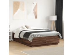 Estructura Cama Con Luces Led Madera Roble Marrón 135x190 Cm