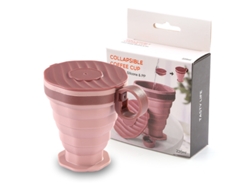 Taza de viaje plegable con tapa, de silicona, para café o agua, color rosa Tommy01