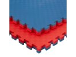 Tatami Puzzle 40 PIEZAS (40m² ) Esterilla Goma Espuma Tatami Suelo para Gimnasio Ideal Artes Marciales 1m x 1m x 2,5cm Superficie 5 líneas Azul/Rojo