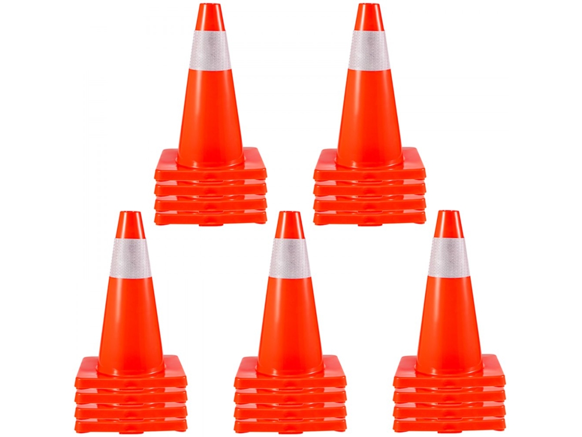 Conos De Tráfico De Pvc 45,7 Cm, Pack De 20 Unidades Con Bandas Reflectantes Y Base Antideslizante
