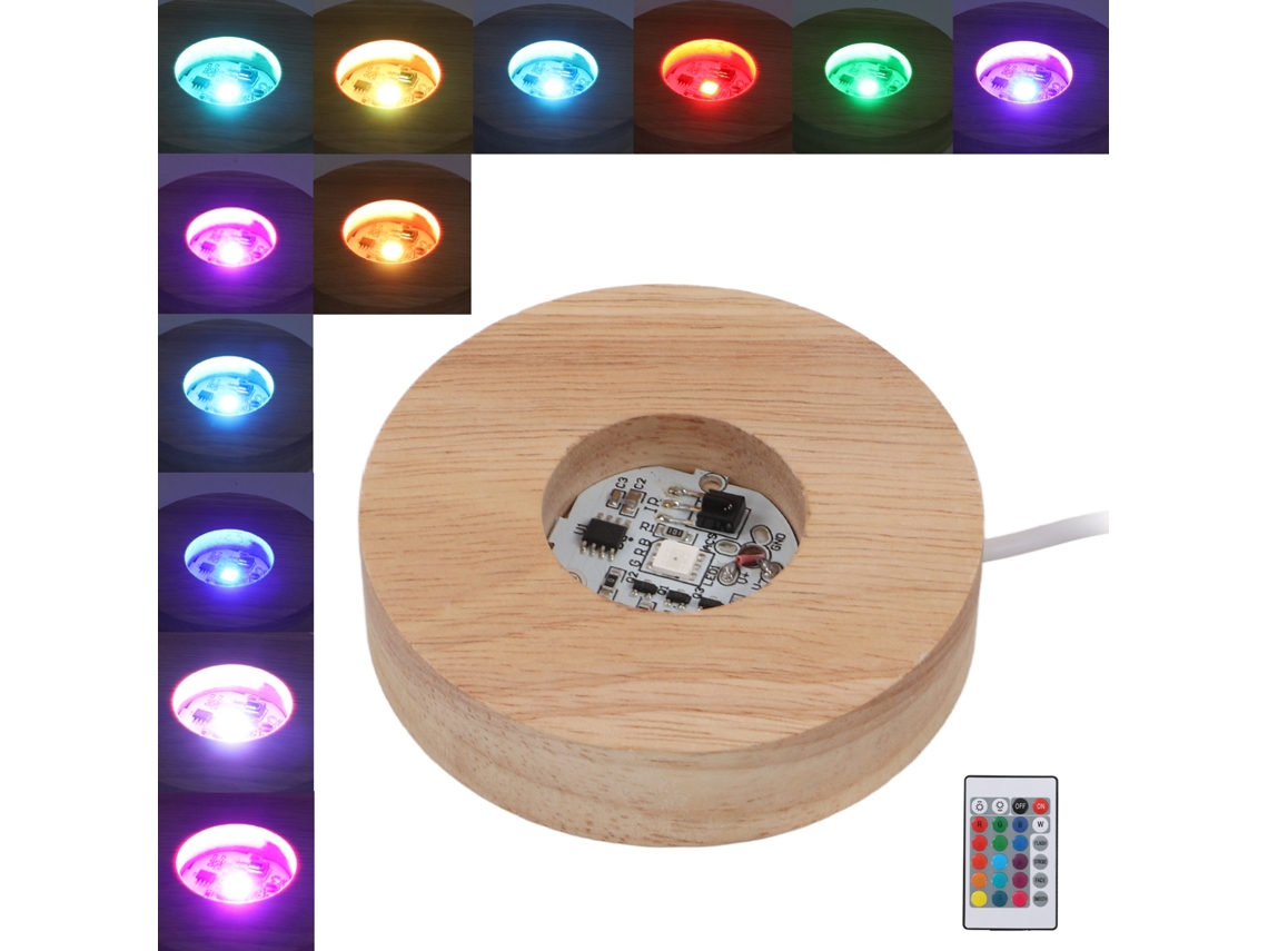 Base De Luz Led De Madera Ecológica Con Mando A Distancia Para Exhibir Objetos Decorativos.