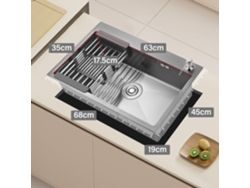 Fregadero De Cocina Individual De Acero Inoxidable 68x45x19 Cm, Con Escurridor Telescópico, Dispensador De Jabón De Acero Inoxidable, Negro