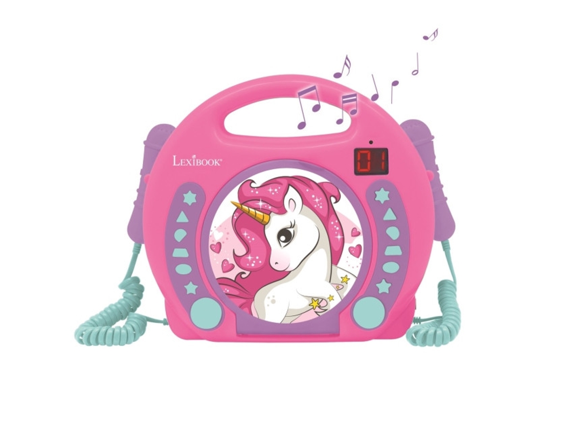 Instrumento Musical LEXIBOOK Unicorn Cd Player con 2 Micrófonos Integrados Función Programación Auriculares Jack Azul/Rosa Rcdk100Uni (Edad Mínima Recomendada: 3 años)