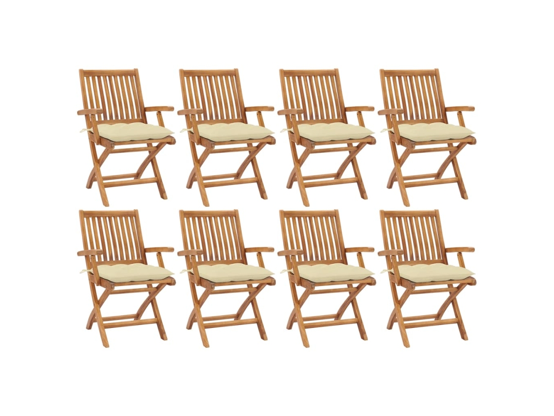 Sillas de jardín plegables de teca maciza de 8 piezas con cojines DKD Home Decor