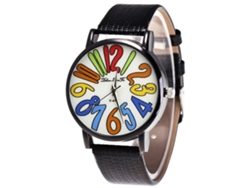Reloj De Pulsera De Cuarzo Para Hombre Y Mujer Con Correa De Cuero Pu Zhoulianfa (negro)