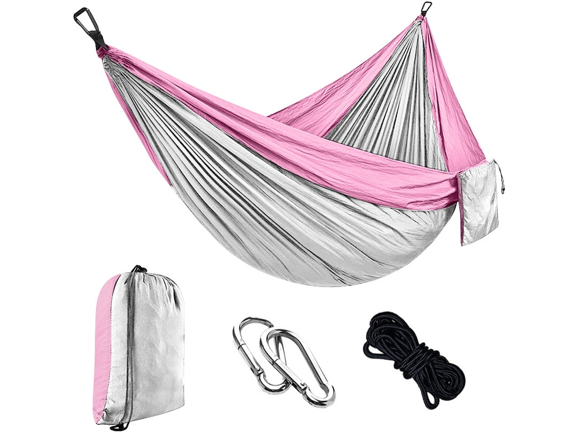 Hamaca Individual Chrui Con Cuerda De 2 M Y Mosquetón, 270 X 140 Cm (rosa Claro, Gris Claro)