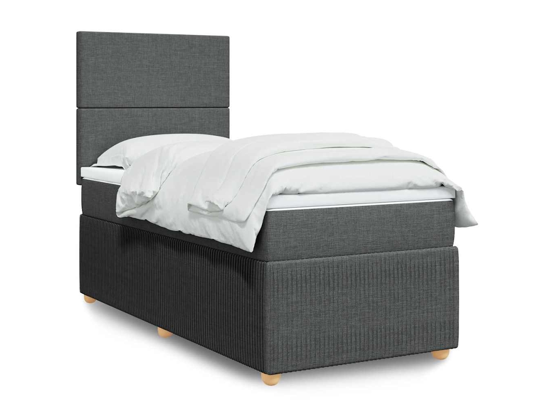 Cama Box Spring Con Colchón Tela Gris Oscuro 100x200 Cm