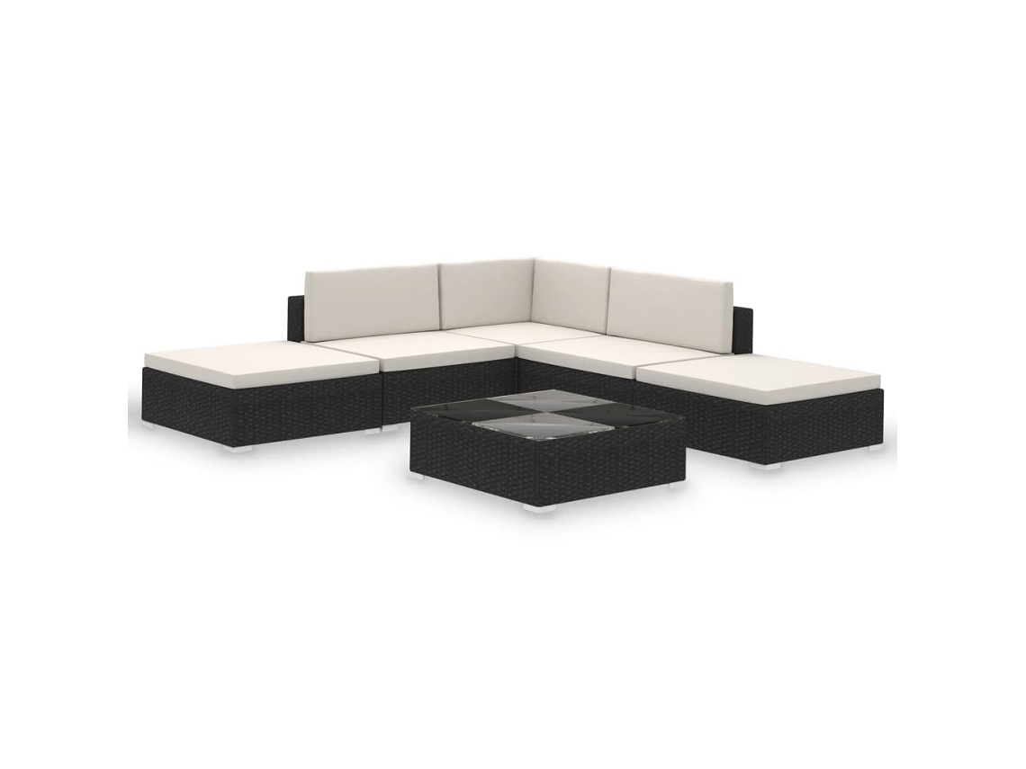 Conjunto 6 muebles de jardín VIDAXL y cojines ratán sintético negro