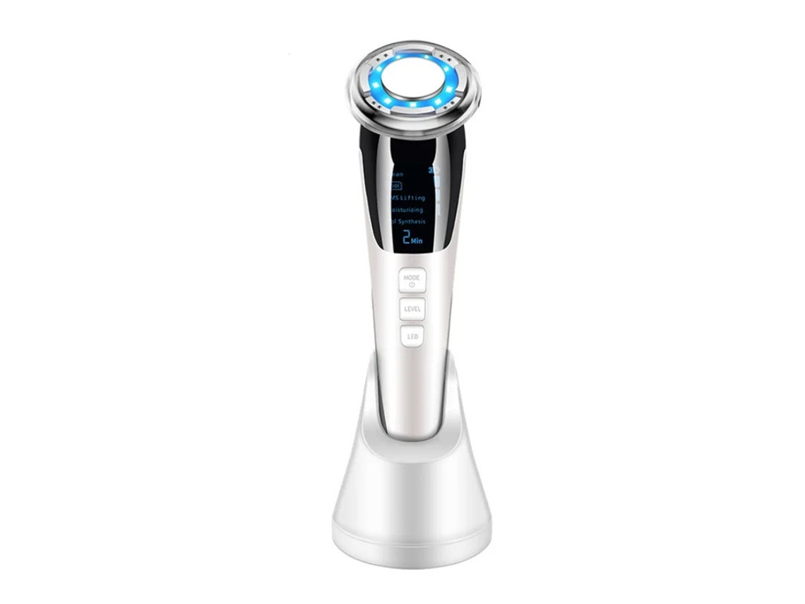 Dispositivo de belleza 5 en 1 con luz roja y azul, ultrasónico, frío y calor, limpieza profunda, lifting facial, antienvejecimiento, color blanco Yizhood