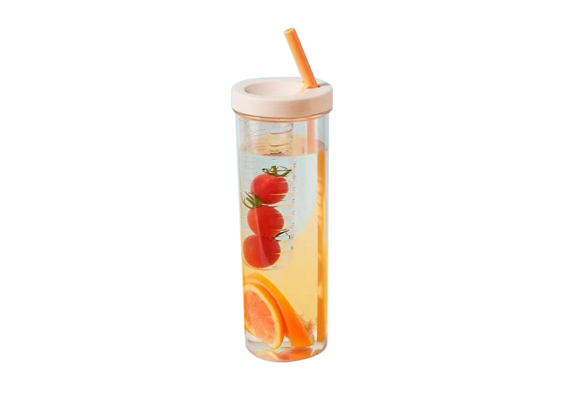 Botella De Agua Portátil De Plástico Transparente Amarillo Claro De 700 Ml Con Pajita.