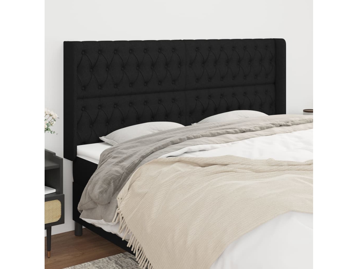 Cabecero Con Orejas De Tela Negro 203x16x118/128 Cm