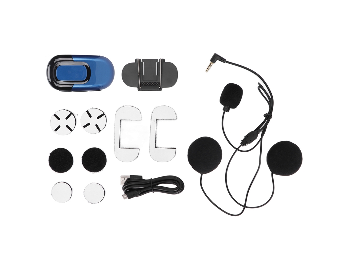 Auriculares Para Casco De Motocicleta Con Intercomunicador Bluetooth 5.0, Batería De 1100 Mah, Desmontables, Color Azul.