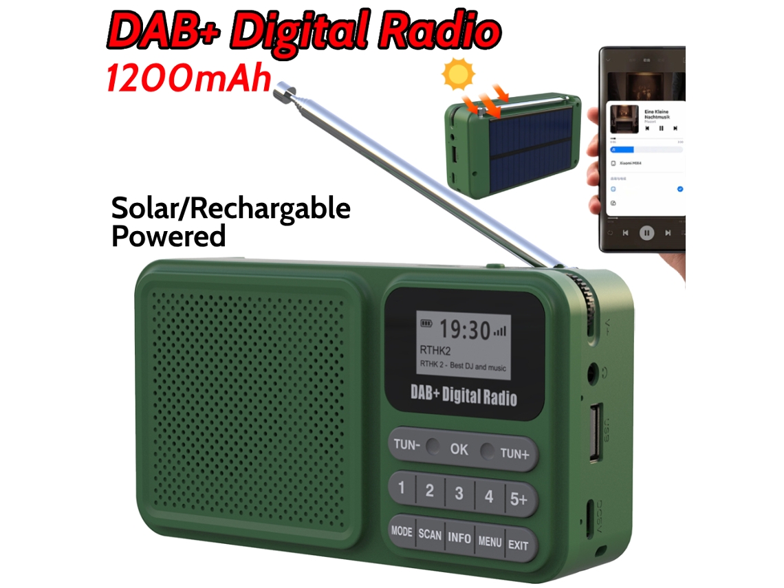 Radio digital DAB portátil compatible con Bluetooth, compatible con disco U, tarjeta TF, MP3, FM, con pantalla LCD y altavoz inalámbrico. Viewleaf