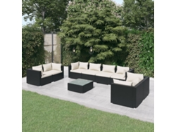 Conjunto de jardín DKD Home Decor de 9 piezas con cojines de mimbre negros