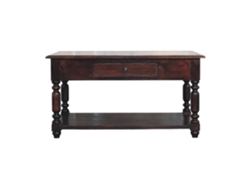 Consola de madera maciza con patas torneadas de cerezo, color marrón oscuro, 1 cajón y 1 compartimento de almacenaje. Muebles Artesanos.