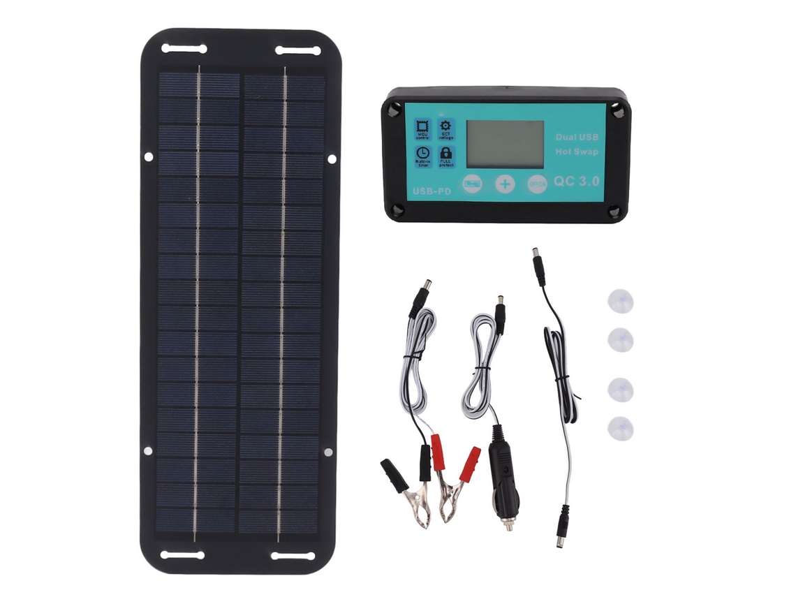 Panel solar de 20 W, celda solar negra con controlador MPPT impermeable para RV, hogar, vehículo, viajes y camping.