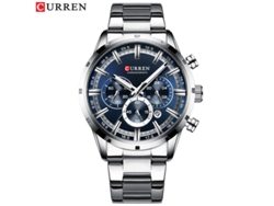 Reloj de pulsera moderno MDUG para hombre, resistente al agua, multifuncional, con brazalete de acero inoxidable, seis manecillas y esfera azul plateada.