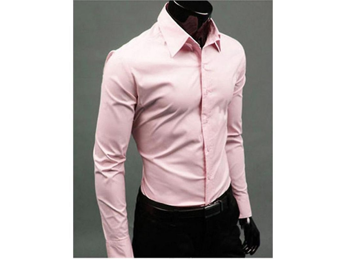 2026-camisas De Lujo Para Hombre Slim Fit Cuello Redondo Manga Larga Casual Formal Verano Otoño Xl Rosa