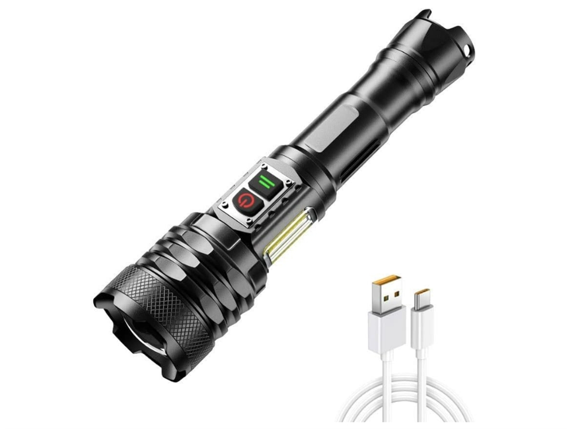 Linternas de alto lumen Linterna LED súper brillante con luz lateral Cob Antorcha táctica con zoom portátil 9 modos Impermeable Negro YEMAESRE