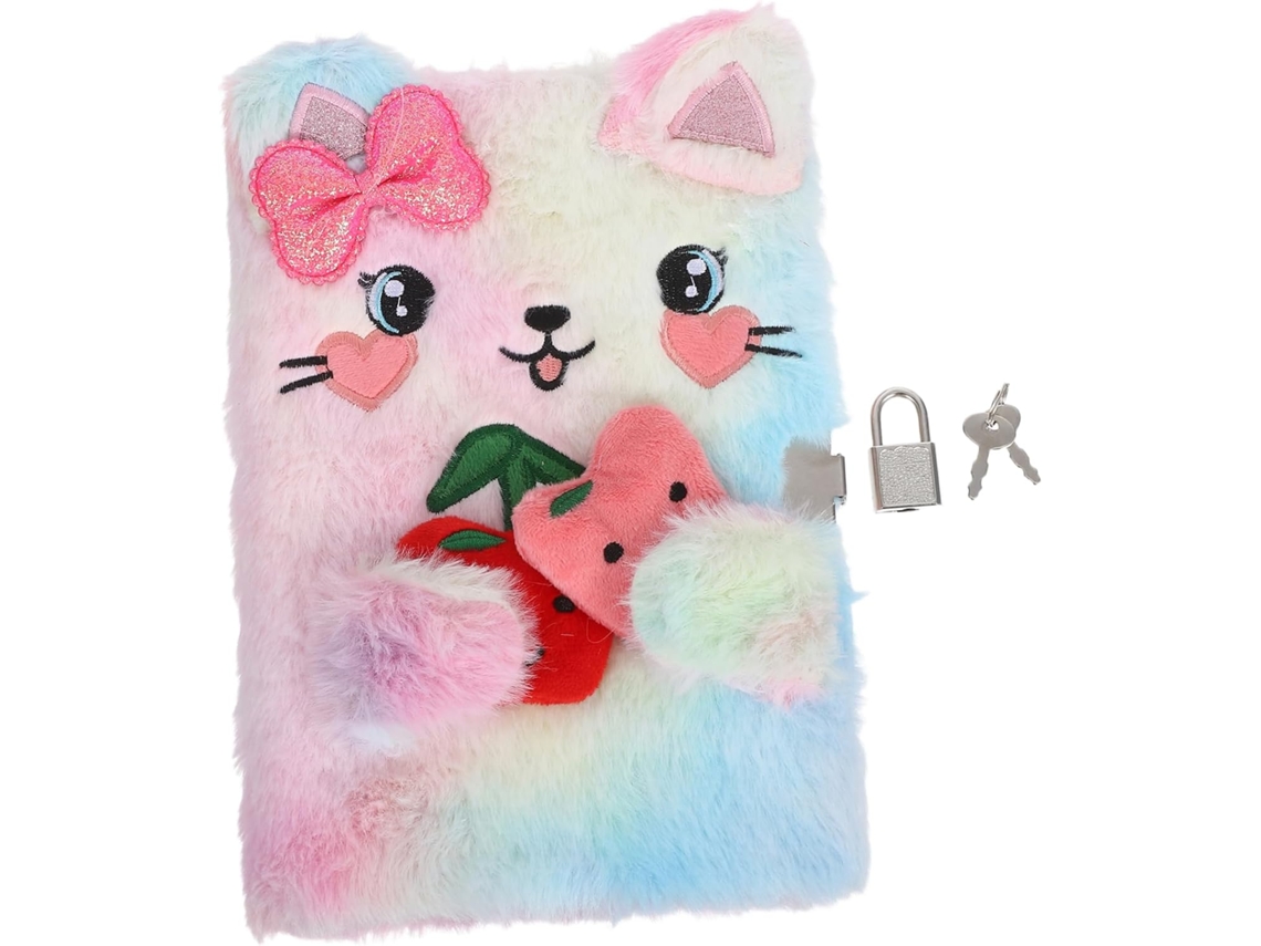 Estuche con forma de gato con candado y llaves, cubierta suave y esponjosa para escribir, dibujar, estudiar y más.