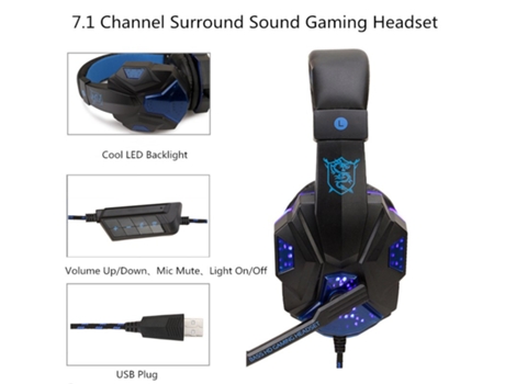 Auriculares para Gaming Usb 5.1 Stereo Game Light Plegable para Gamer Dark Blue