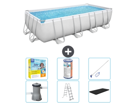 Piscina BESTWAY rectangular Power Steel - 488 x 244 x 122 - gris con bomba incluida - escalera - cubierta Accesorios CB36