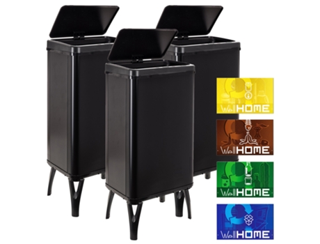 Cubo de basura inteligente Well Home 3x50L negro con etiquetas magnéticas WELLHOME