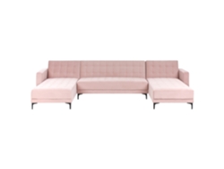 Sofá Cama Reversível Com Chaise Longue Beliani Aberdeen De Veludo Rosa 322x108