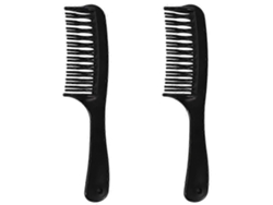 Peine desenredante para cabello negro con dientes de doble fila, mango para cabello largo, rizado y mojado.