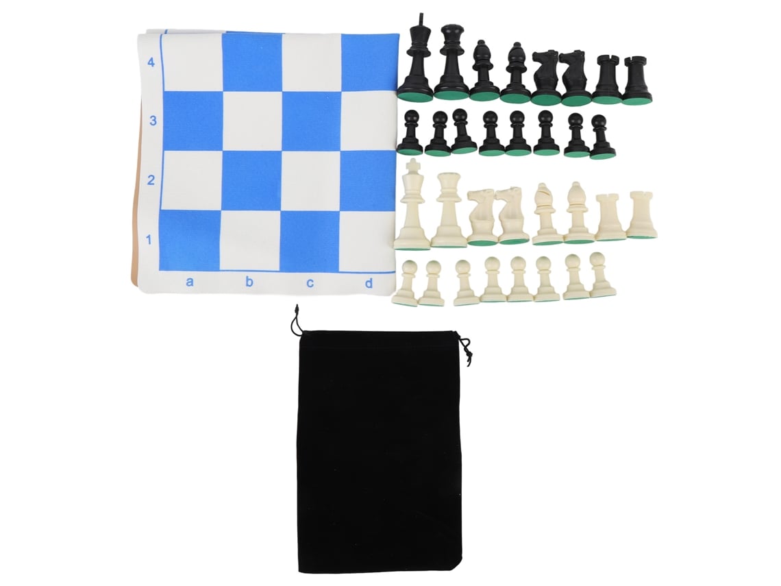 Jogo De Xadrez Com Tabuleiro Pu Azul Branco 32 Peças De Plástico E Sacola De Armazenamento Para Festas