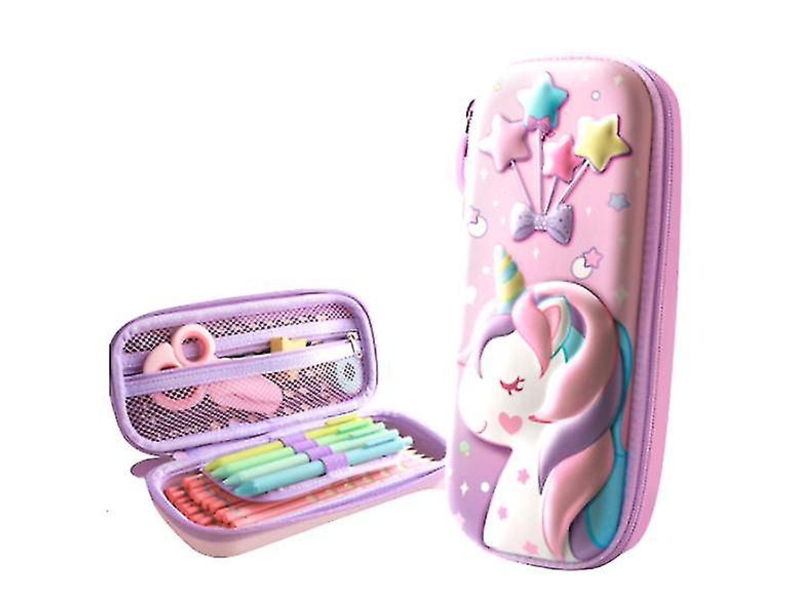 Estuche para lápices de unicornio 3D, bonito estuche para lápices para niñas, color rojo Chennnls
