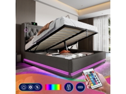 Cama De 140x200 Con Almacenamiento Hidráulico, Led, Usb-c, Color Gris, Colchón No Incluido.
