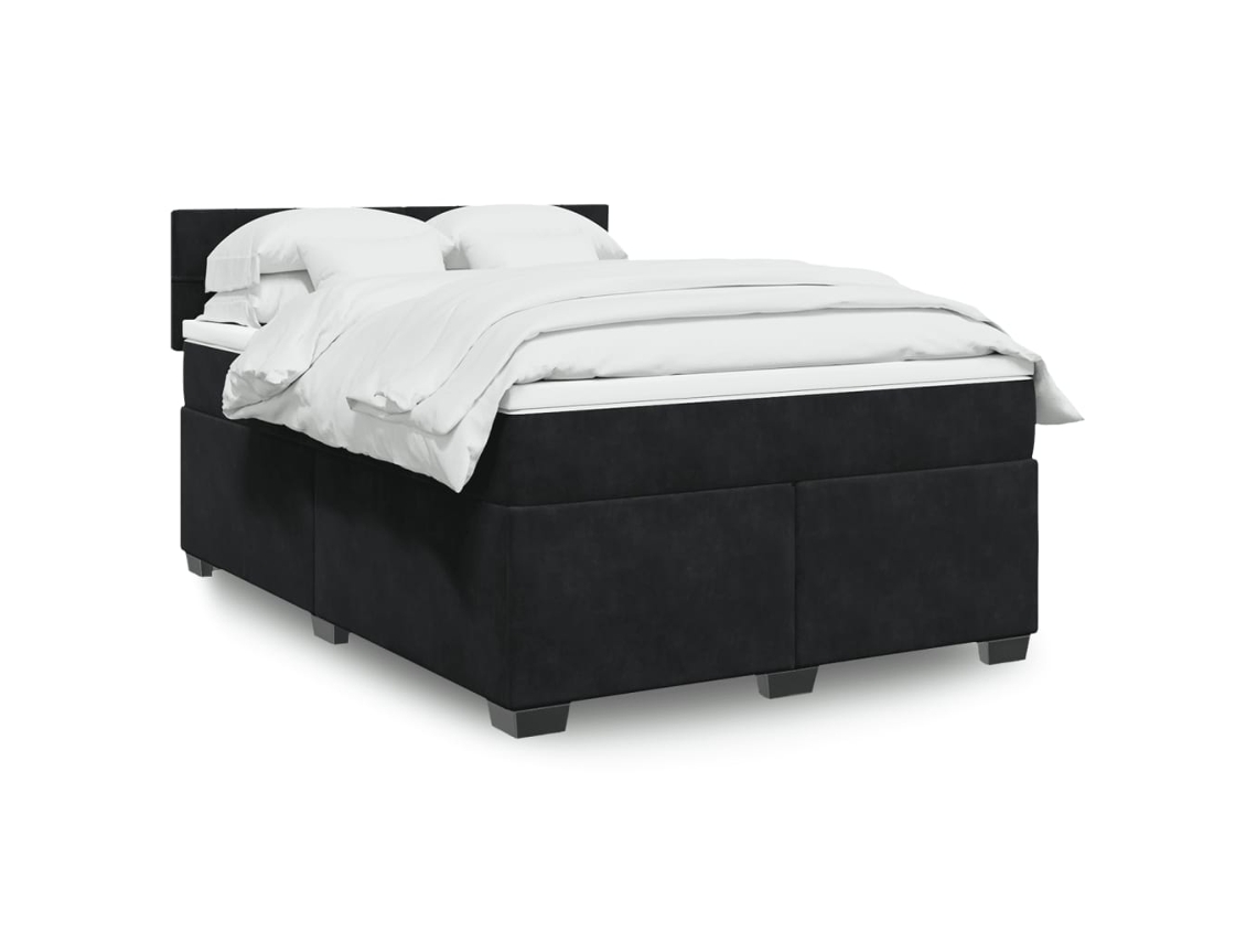 Cama Box Spring Con Colchón Terciopelo Negro 140x190 Cm
