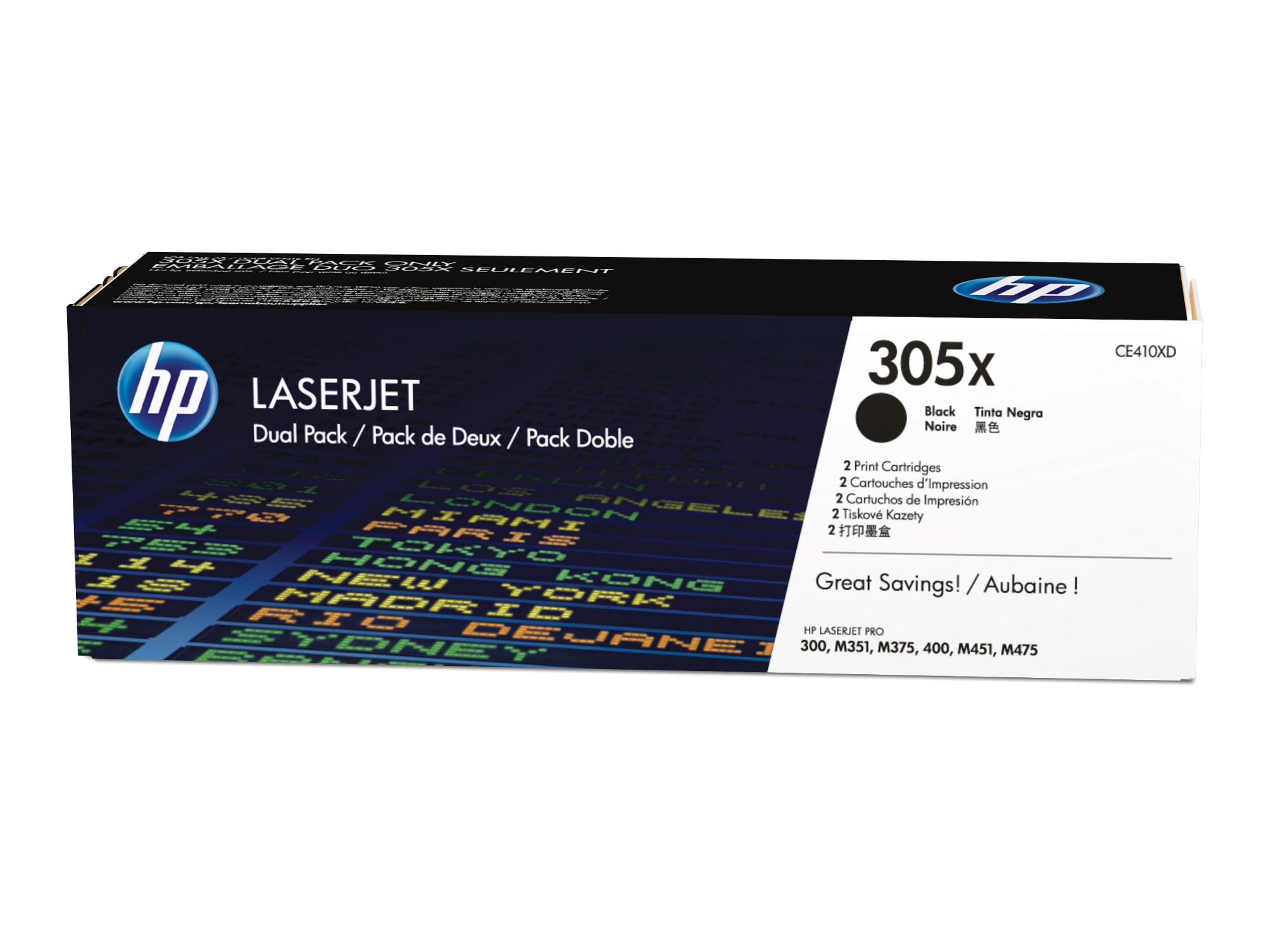 Pack 2 cartuchos de tóner original LaserJet HP 305X negro (CE410XD)