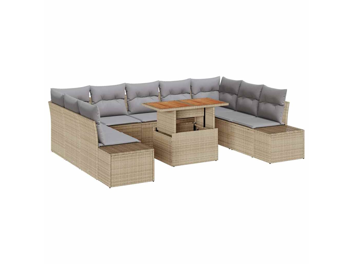 Maison Exclusive - Juego de comedor de jardín con cojines, 10 piezas, beige y gris