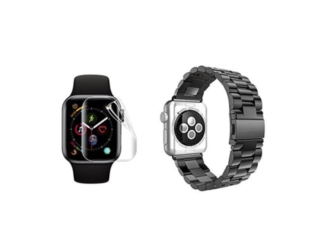 Kit de pulsera Brazalete Acero inoxidable Lux Tool Protector de Pantalla de gel Cubierta completa Apple Watch Serie 3 38 mm ATYULNM Negro