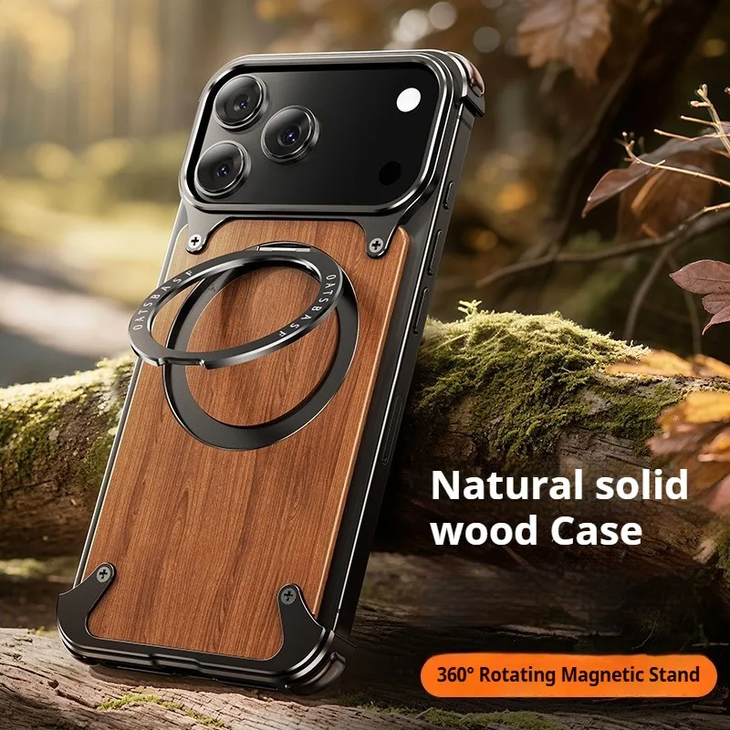 (iphone Air Negro) Funda Para Teléfono Sin Marco De Madera Natural, Compatible Con El Soporte Magnético Giratorio Magsafe De 360°.