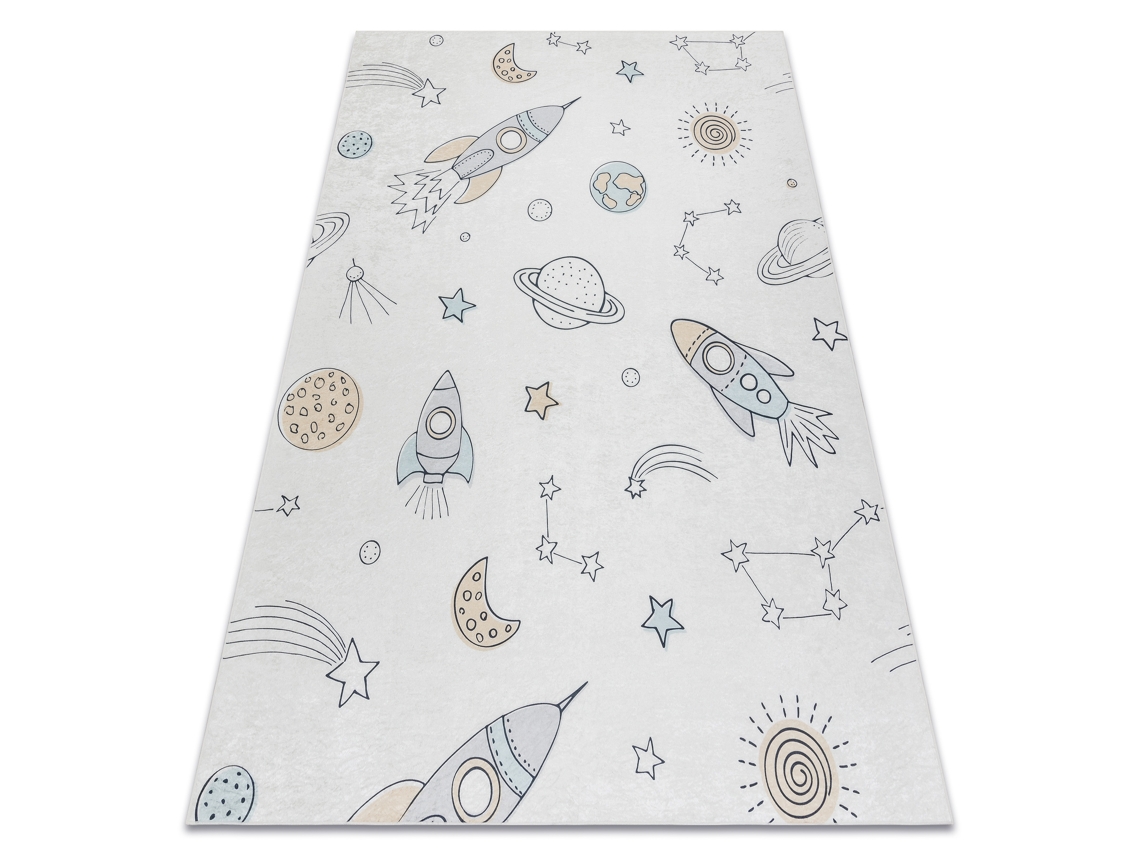 Alfombra Lavable Bambino 1278 Cohete Espacial Para Niños Antideslizante - Crema (140 x 190 cm)