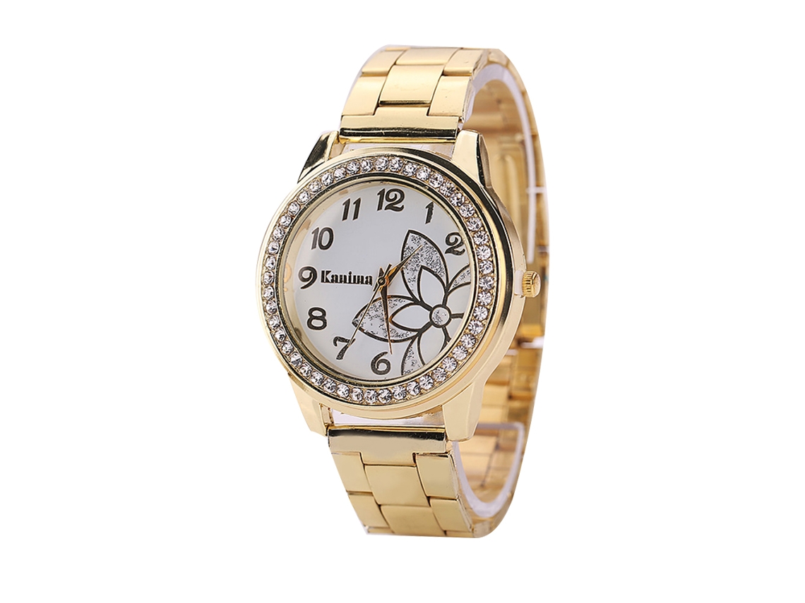Reloj De Pulsera Casual De Moda Para Mujer Con Movimiento De Cuarzo Y Piedras De Circonita, Color Dorado.