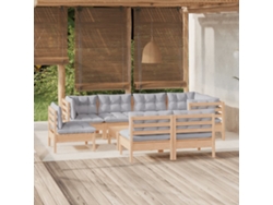 Conjunto de jardín de 9 piezas con cojines de pino macizo gris DKD Home Decor