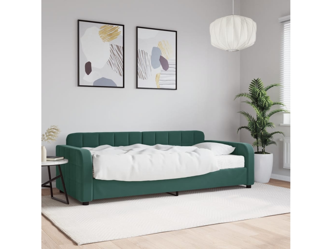 Sofá Cama Con Colchón Terciopelo Verde Oscuro 90x200 Cm