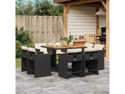 Juego de comedor de jardín de 9 piezas con cojines de mimbre negros de DKD Home Decor