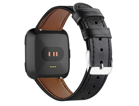 Correa de reloj inteligente para Fitbit Versa 2/Fitbit Versa/Fitbit Versa Lite de cuero con hebilla trasera redonda (negro)