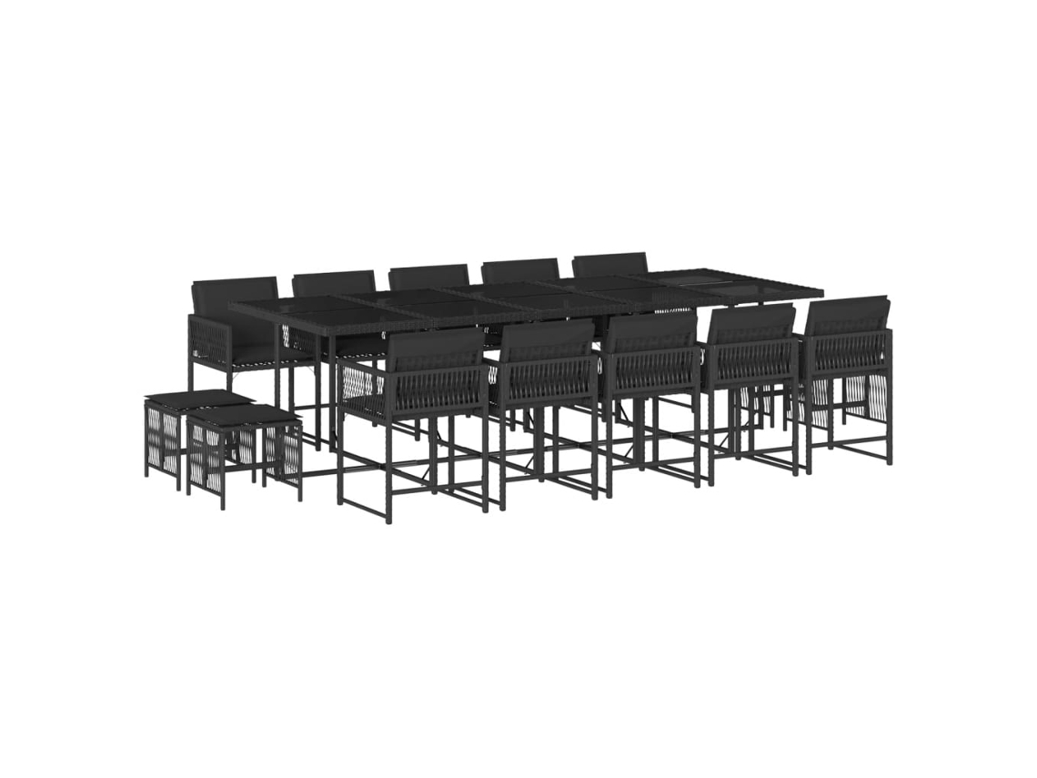 Conjunto 15 comedor de jardín con cojines VIDAXL ratán sintético negro