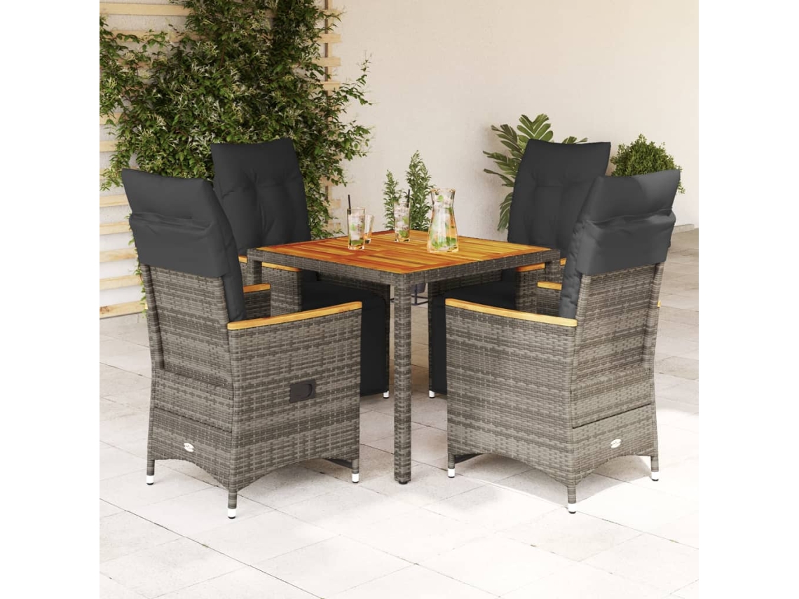 Conjunto de bistró de jardín con cojines de mimbre gris, Dkd Home Decor