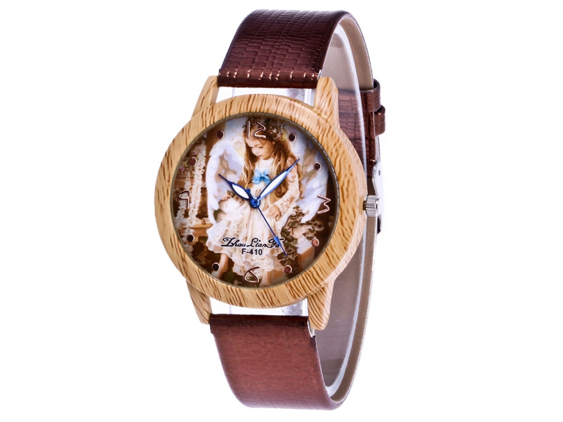Reloj De Pulsera Analógico Con Bisel Redondo Y Movimiento De Cuarzo - Marrón