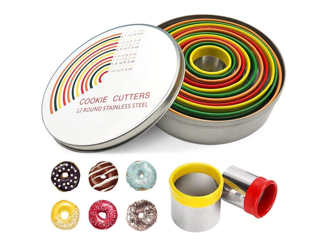 Juego De 12 Cortadores De Galletas Redondos De Acero Inoxidable Para Pasteles, Donas Y Bollos.