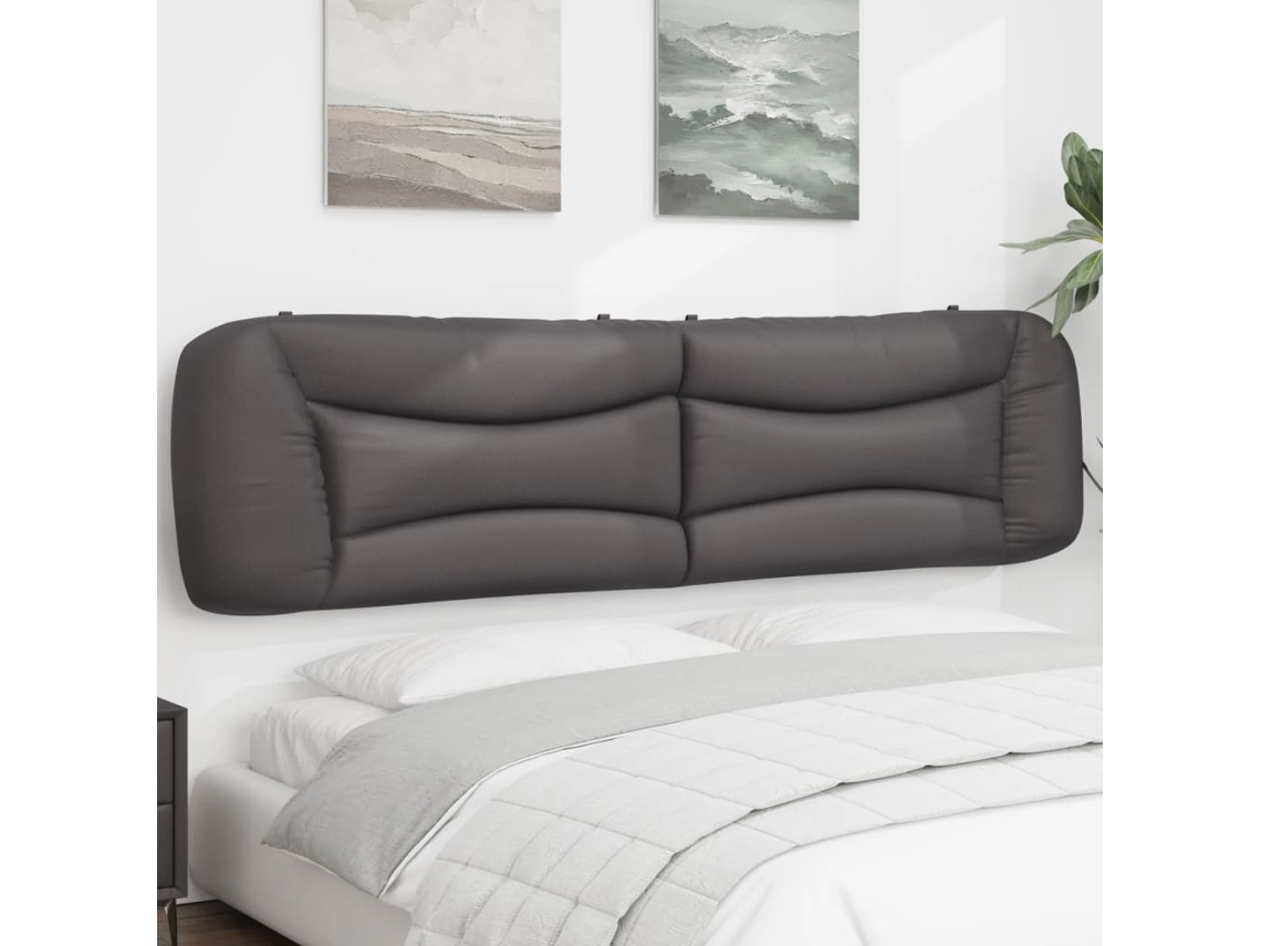 Cabecero De Cama Acolchado Cuero Sintético Gris 200 Cm
