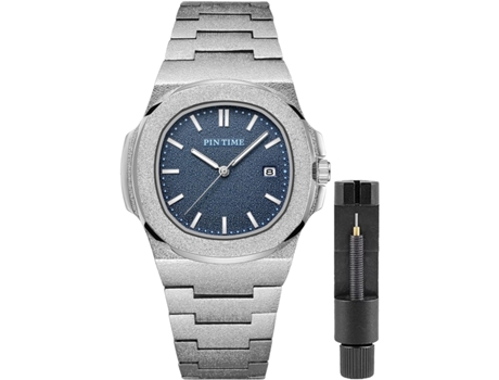 VEANXIN Relojes con caja esmerilada Relojes de pulsera impermeables de acero inoxidable-Azul plateado