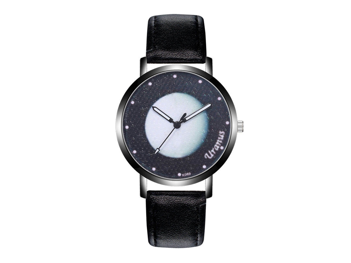 Reloj De Pareja De Cuero De Moda Con Esfera Redonda Y Movimiento De Cuarzo (negro)